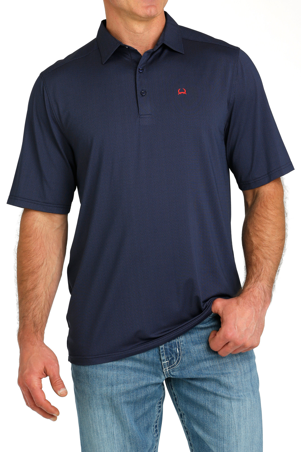 Men's Cinch S/S, ArenaFlex Polo, Navy and Black Zig Zag Print