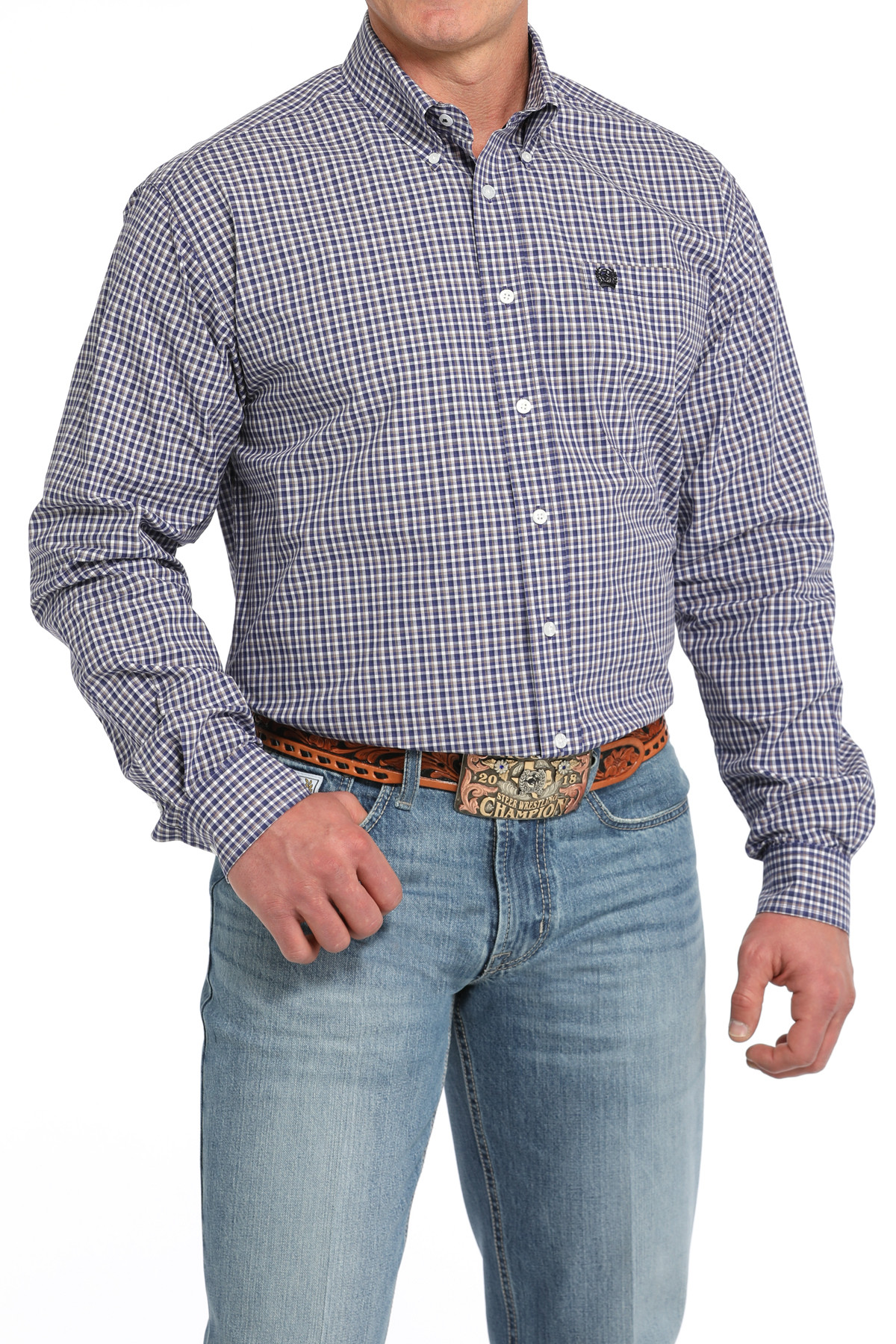 Mens Cinch LS Button Up- Red/Black Plaid