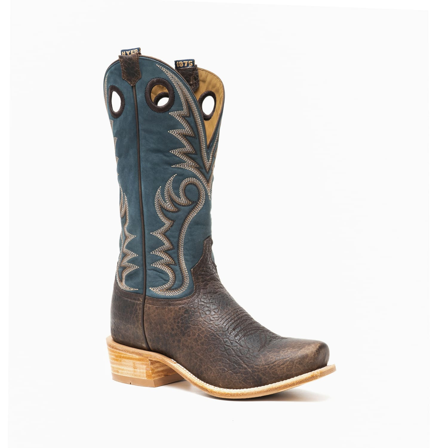 Men's Hyer Boots, McCune, Chocolate Bison Vamp with Deep Aqua