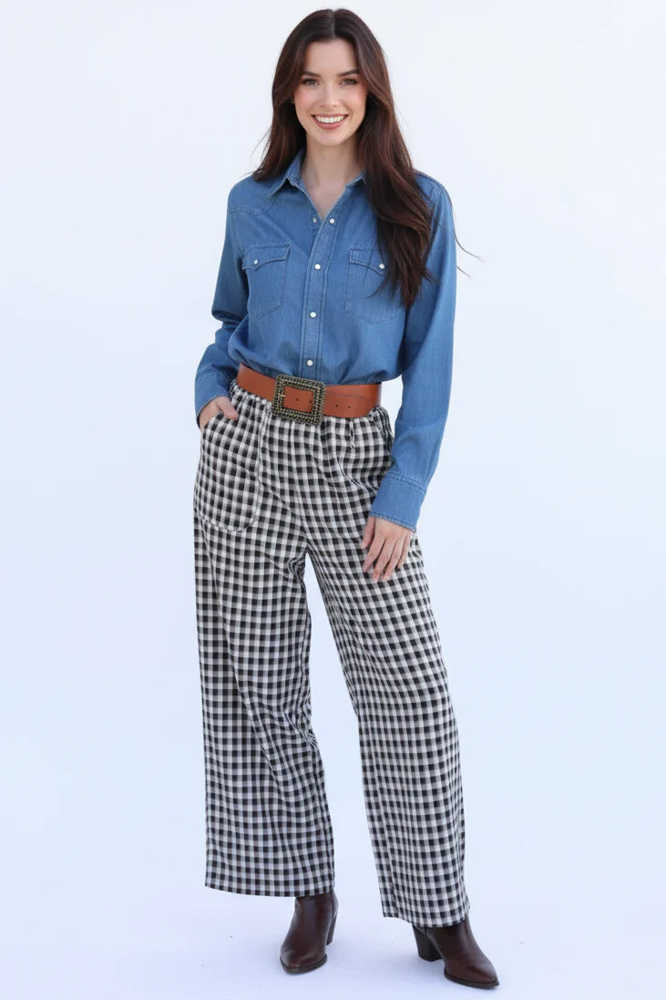 Women's TH Pants, Black Gingham Plaid - Chick Elms Grand Entry