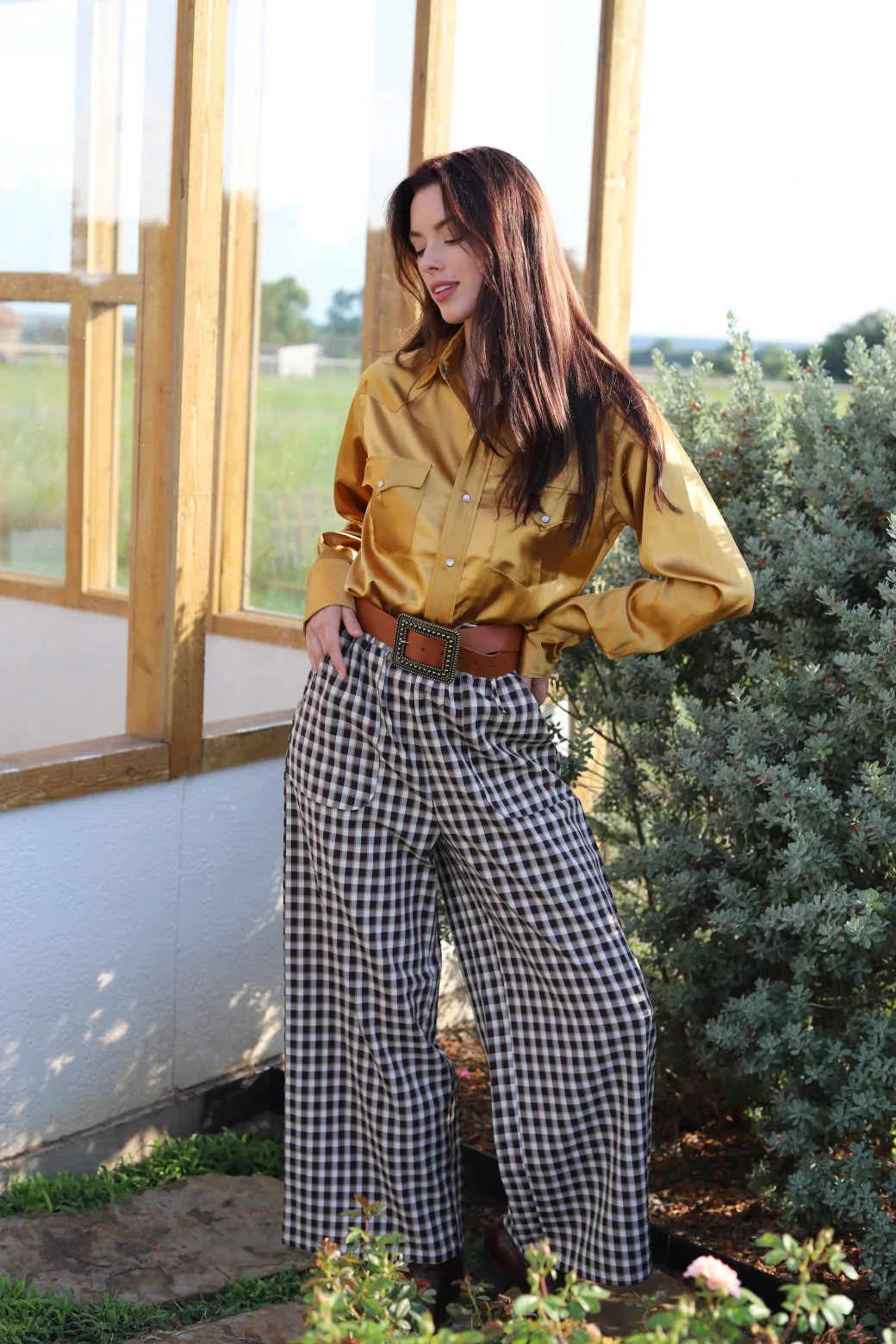 Women's TH Pants, Black Gingham Plaid - Chick Elms Grand Entry