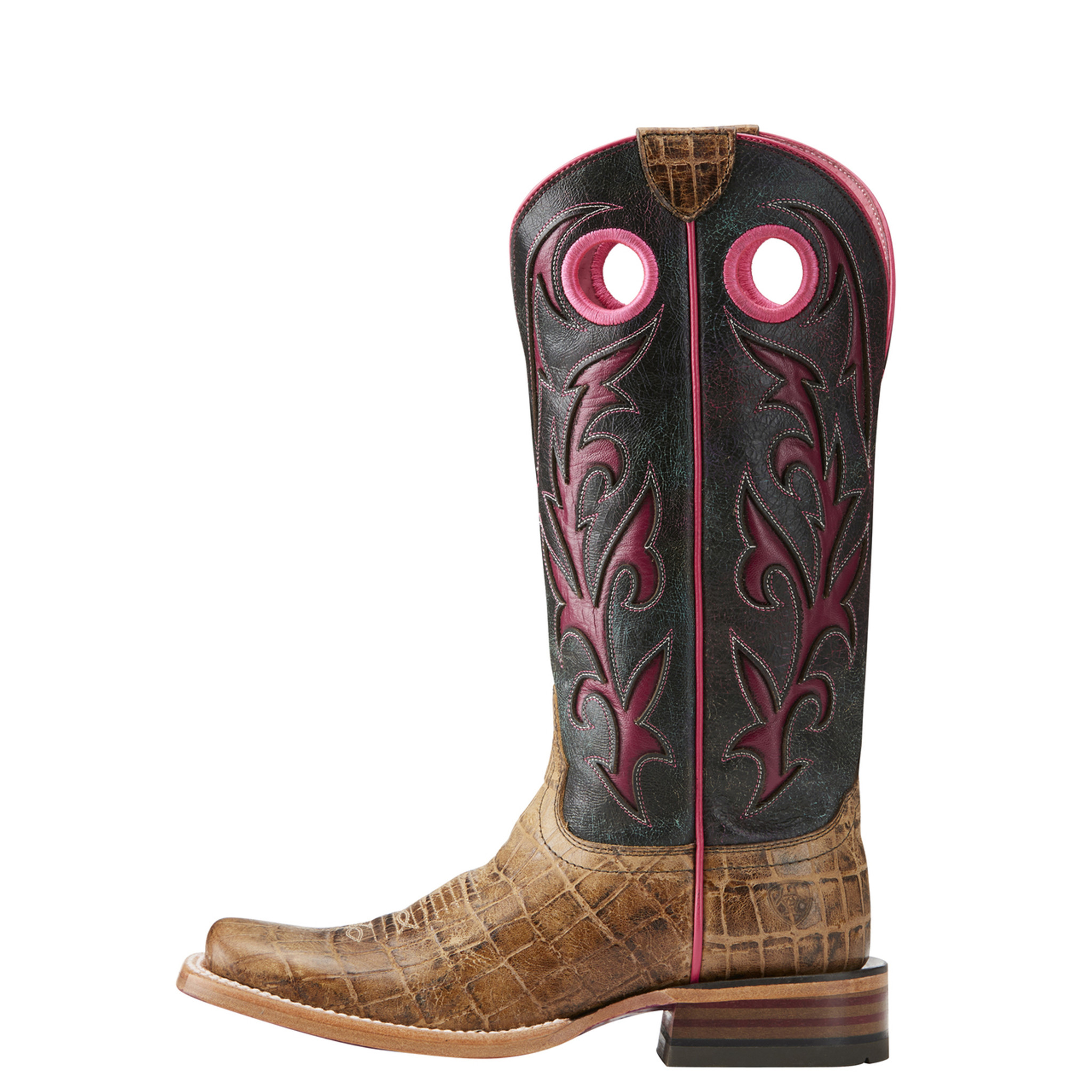 Women's Ariat Boot, Cracked Brown Vamp, Black Top with Pink Inlay - Elms Entry Western Store and Rodeo Shop
