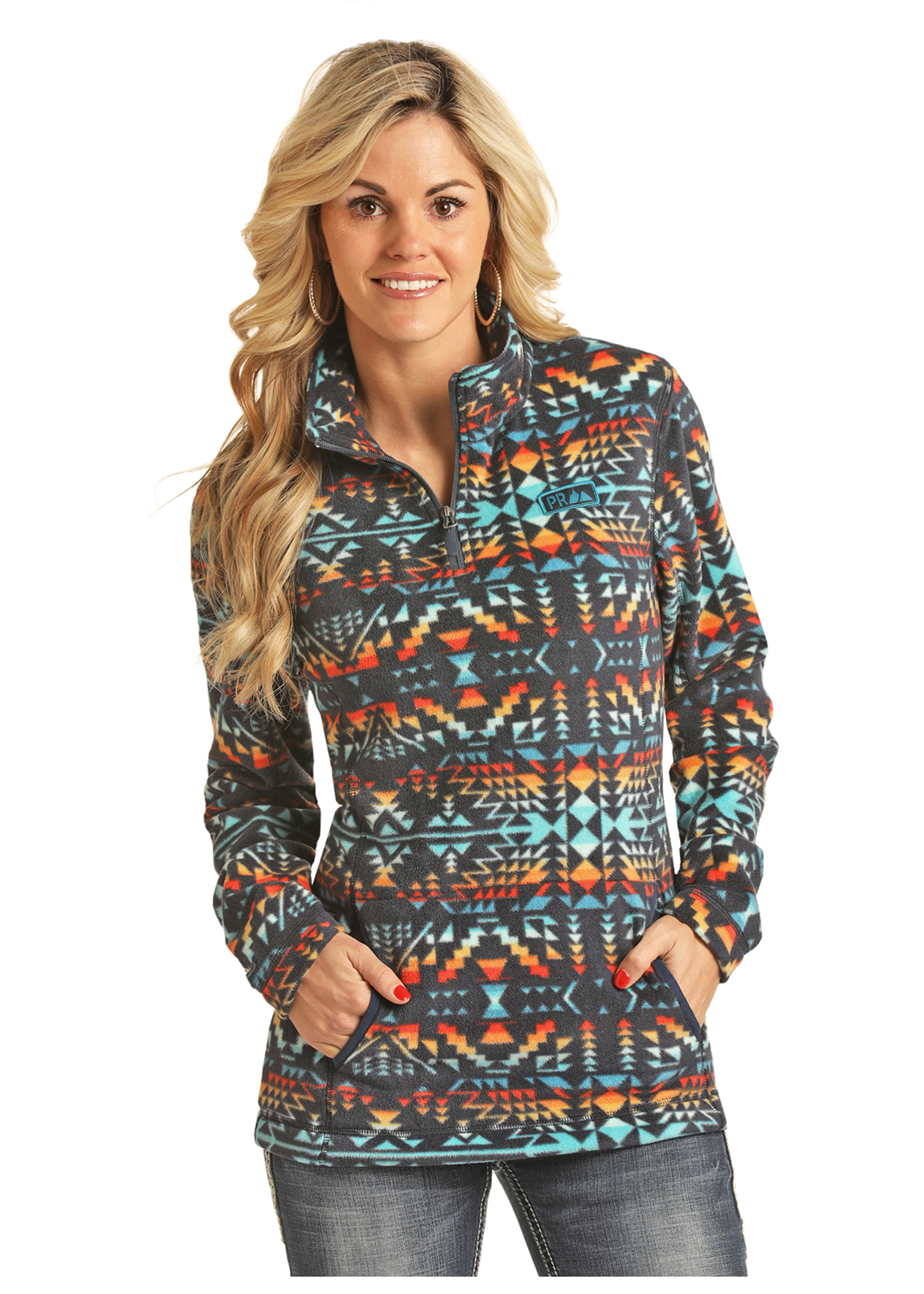 Women's Powder River Pullover, 1/4 Zip Fleece Aztec Jacquard - Chick ...