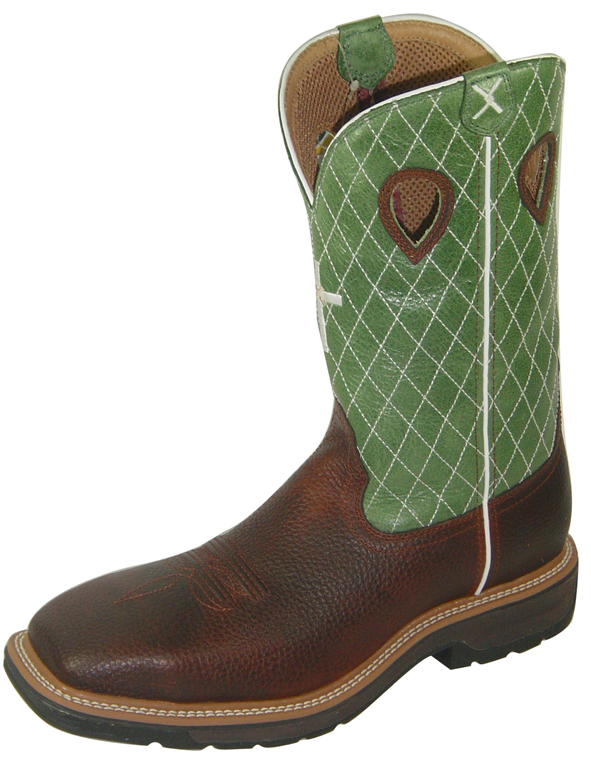 klonoss  Men's Twisted X Steel Toe Boot, Lime Green with Cross