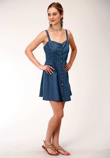 Women's Roper Dress, Denim Spaghetti Strap, Snaps - Chick Elms