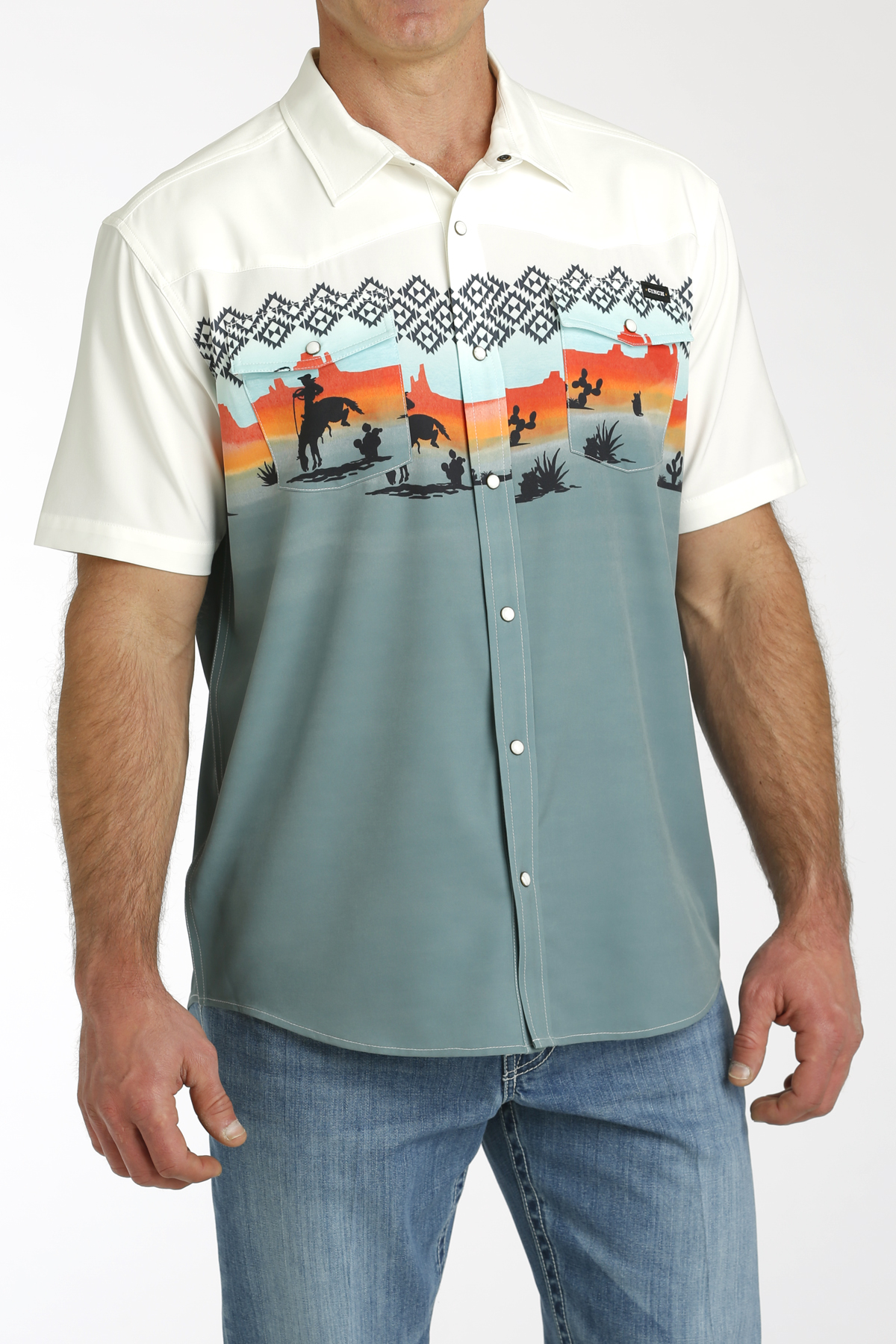 Men's Cinch S/S, Camp Collection, Cowboy Border Print, Pearl Snap