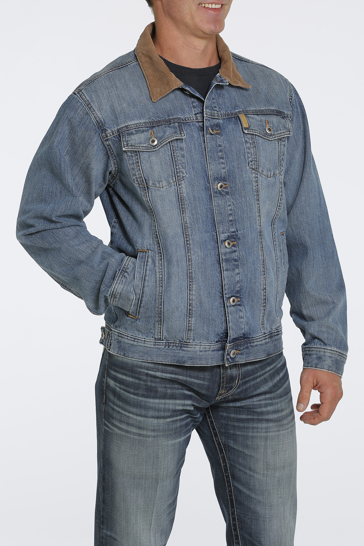 Men's Cinch Jacket, Denim with Brown Corduroy Collar - Chick