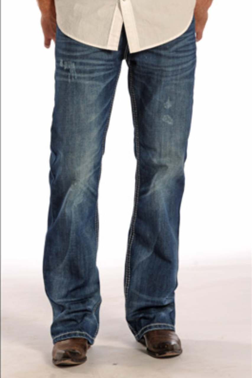 Men's Rock & Roll Jeans, Medium Wash, Regular Boot Cut, Gray Stitch - Chick  Elms Grand Entry Western Store and Rodeo Shop