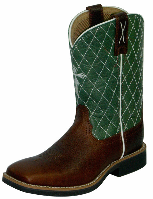 Kids Twisted X, Brown, Square Toe, Green w/ Cross - Chick  display picture 1