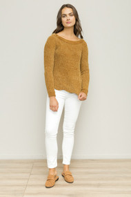 Women's Hem and Thread L/S, Scalloped Hem Sweater, Mustard