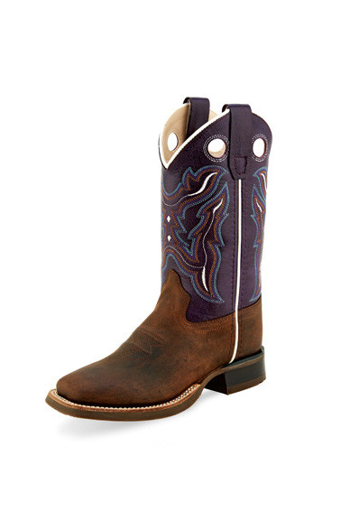 Kids Old West Boot, Dark Purple Shaft with Brown Vamp - Chick Elms