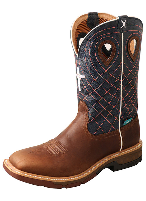 Men's Twisted X Work Boot, Alloy Toe, Mocha Vamp, Navy Shaft with