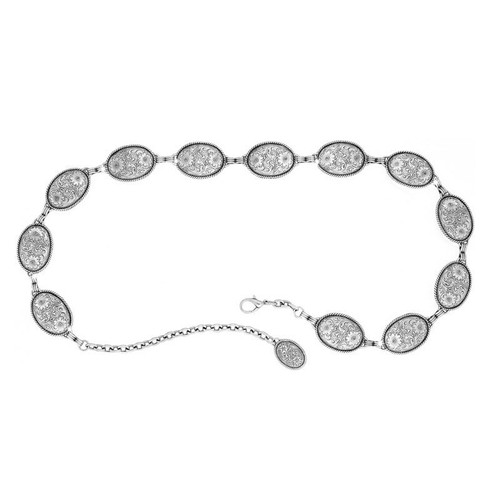 Tony Lama Engraved Oval Concho Belt - Antiqued Silvertone-Like New! Tony Lama Women main image 3