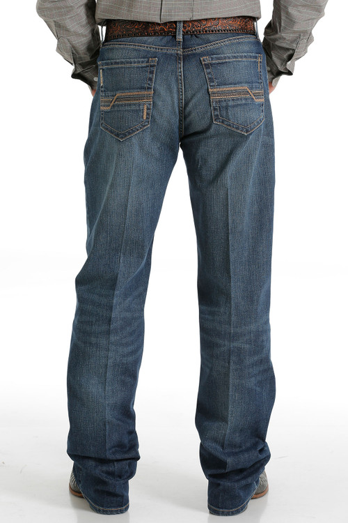 Men's Cinch Jeans, Grant Medium Stonewash, Brown Zig Zag Pocket
