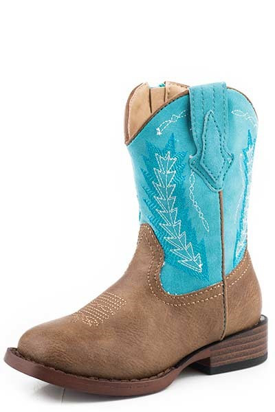 Toddler Roper Boots, Brown Vamp, Turquoise Shaft with Turquoise & White ...