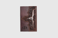 Men's Stetson Wallet, Magnetic Money Clip, Brown Tooling with Longhorn