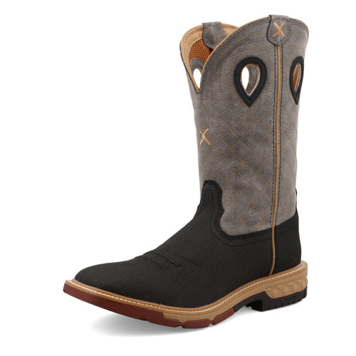 Men's Twisted X Work Boot, Charcoal Vamp, Gray Shaft with Orange