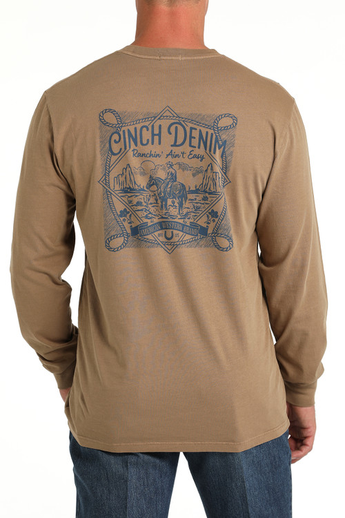 Men's Cinch L/S Tee, Khaki, Ranchin Ain't Easy Graphic on Back - Chick ...