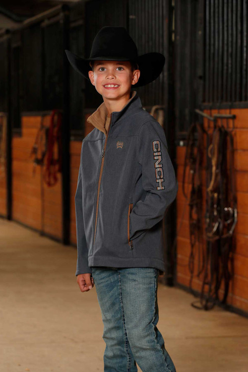 Boys Cinch Jacket, Bonded, Blue with Brown Serape Logo - Chick Elms ...