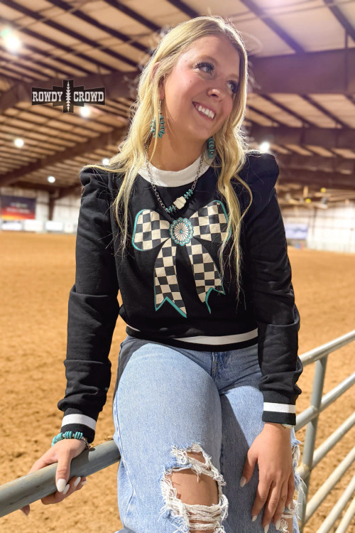 Women's RC Sweatshirt, Buffalo Bow, Black with Black and White Check ...
