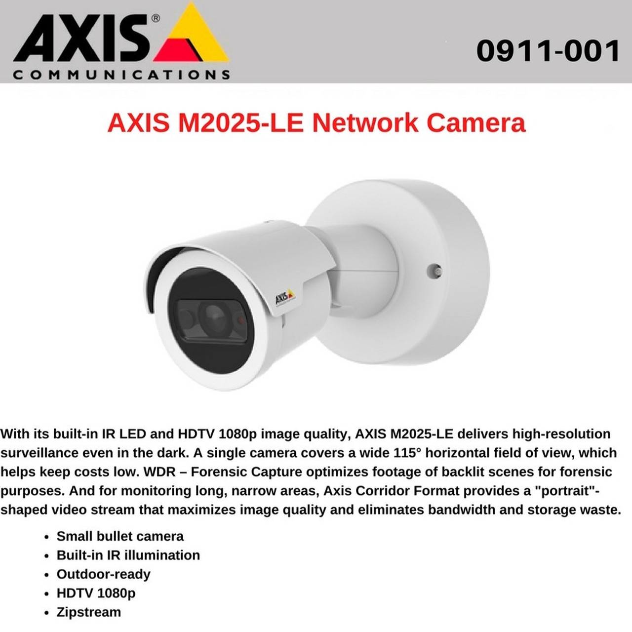 AXIS M2025-LE Network Camera, Outdoor-Ready Camera with Built-in IR -  0911-001