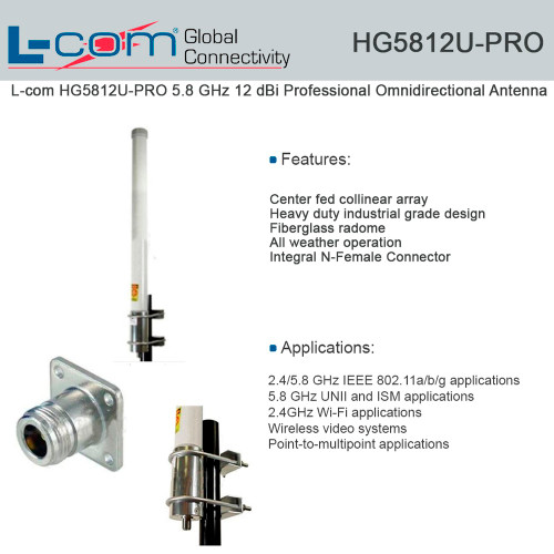 L-com HG5812U-PRO 5.8 GHz 12 dBi Professional Omnidirectional Antenna