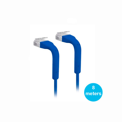 Front view of Ubiquiti UC-Patch-8M-RJ45-BL featuring ultra-thin 3mm bendable boots and RJ45 connectors