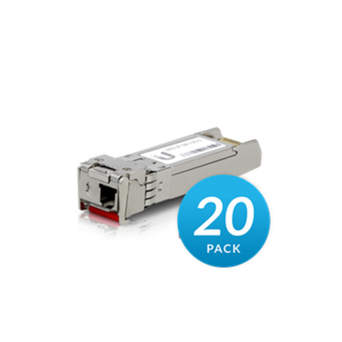 Front view of Ubiquiti UF-SM-10G-S-20 with a LC connector and supports 10 Gbps data rates over single-mode fiber