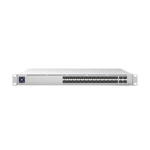 Front view of Ubiquiti USW-Pro-Aggregation with 28 x 10G SFP+ ports and 4 x 25G SFP28 ports Front view of Ubiquiti USW-Pro-Aggregation with 28 x 10G SFP+ ports and 4 x 25G SFP28 ports