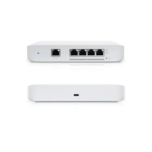 Front and rear view of Ubiquiti USW-Flex-XG with a USB Type-C power input port