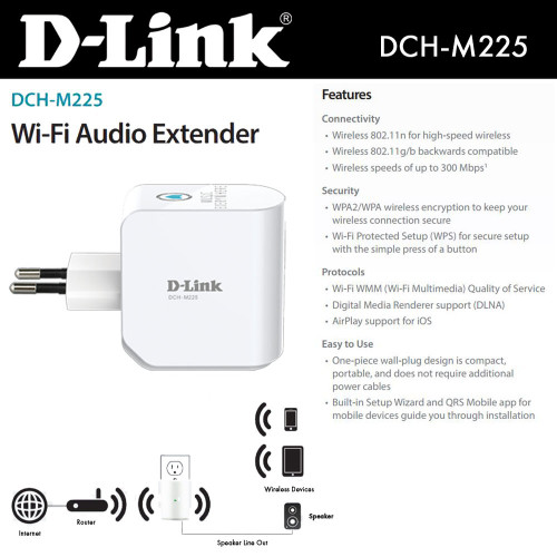 D-Link DCH-M225 Wi-Fi Audio Extender 2.4GHz 802.11n/g/b 300Mbps with two internal antennas