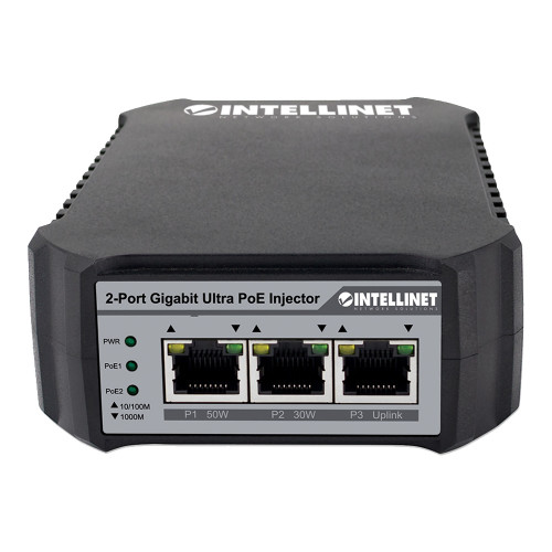 Intellinet 561488 2-Port Gigabit Ultra PoE Injector, 50 W + 30 W Outputs, 80 W Budget
