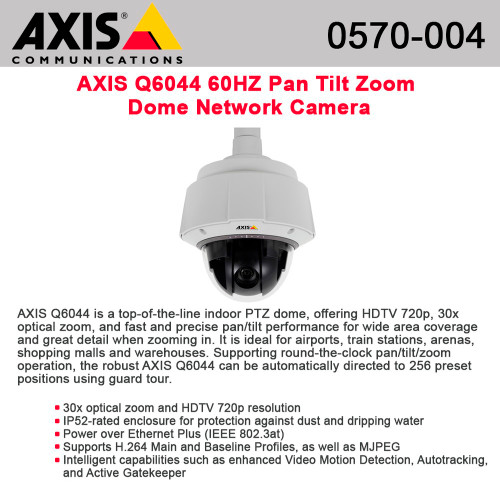 AXIS Q6044 PTZ Dome Network Camera Indoor, high-speed PTZ dome with HDTV 720p and 30x zoom - 0570-004