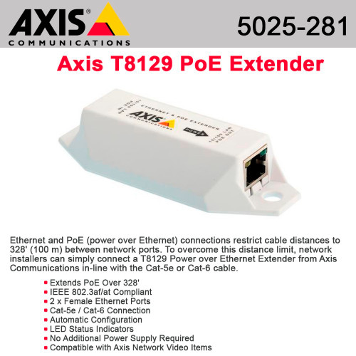 AXIS T8129 PoE Extender Repeater 10Base-T 100Base-TX RJ-45/RJ-45