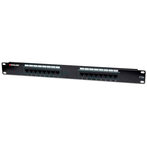 Intellinet 513548 Cat5e 16-Port UTP Patch Panel, 1U 19-Inch Rackmount, 110/Krone Punch-Down
