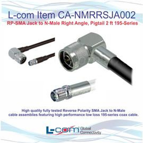 L-com CA-NMRRSJA002 - RP-SMA Jack to N-Male Right Angle, Pigtail 2 ft 195-Series