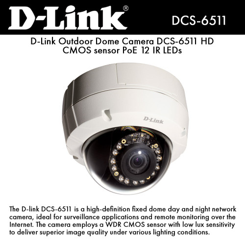 D-Link Outdoor Dome Camera DCS-6511 HD CMOS sensor PoE 12 IR LEDs