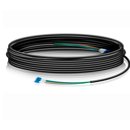 Front view of Ubiquiti FC-SM-300 featuring a six-strand G.657.A2 single-mode fiber with simplex LC UPC connector
