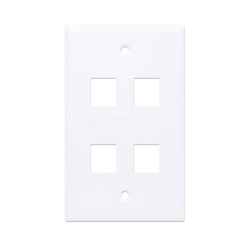 Intellinet 772440 4-Port Keystone Wall Plate, Single-Gang Flush Mount, White