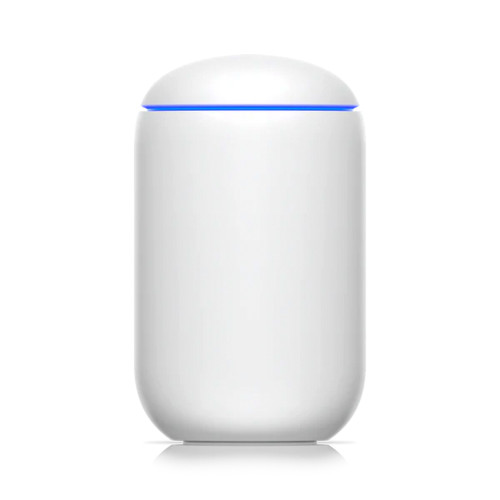 Front view of Ubiquiti UDM-US with a dual-band WiFi 5 access point with a subtle LED indicator