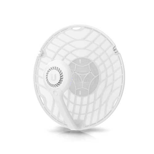 Front view of Ubiquiti AF60-LR-US highlighting its circular white enclosure with a mesh design