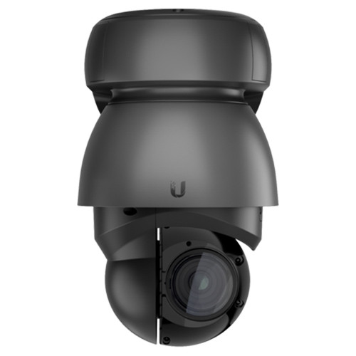 Front view of Ubiquiti UVC-G4-PTZ featuring a 22x optical zoom lens with an F1.5 aperture