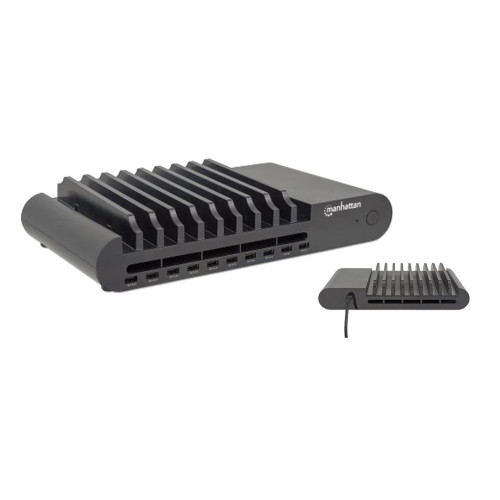 Manhattan 406031 10-Port USB-A Charging Station, 8 × 2.1 A + 2 × 1 A, 10 Device Bays, Cable Storage