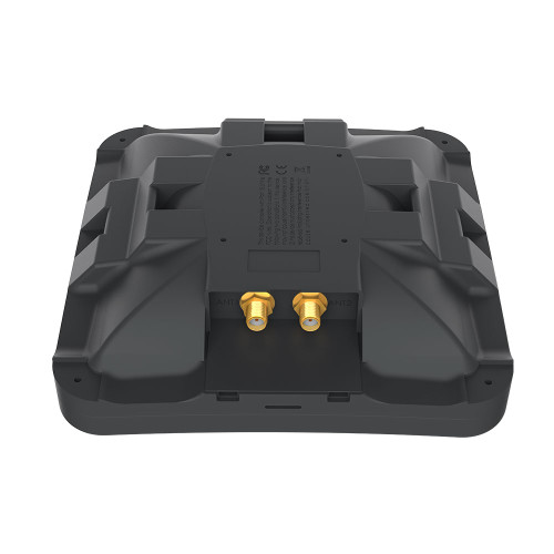 MikroTik MTAO-LTE-5D-SQ rear view showing dual SMA antenna connectors and square outdoor LTE antenna housing