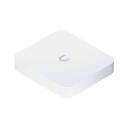 Top-down view of Ubiquiti UXG-Max highlighting its compact, square form factor.