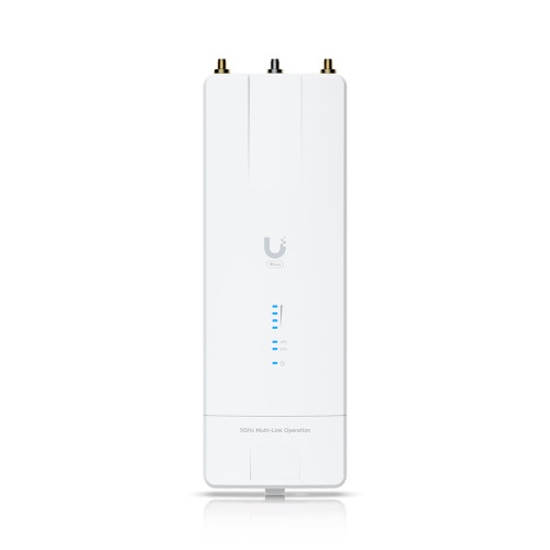 Front view of Ubiquiti Wave-MLO5 5GHz multi-link outdoor radio with LED status indicators