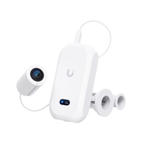 Front view of Ubiquiti UVC-AI-Theta-Pro showing connected cables and power input ports