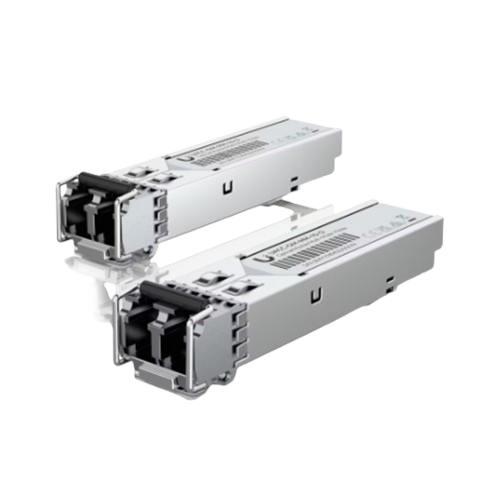 Front view of Ubiquiti UACC-OM-MM-10G-D-20 with SFP+ transceiver modules