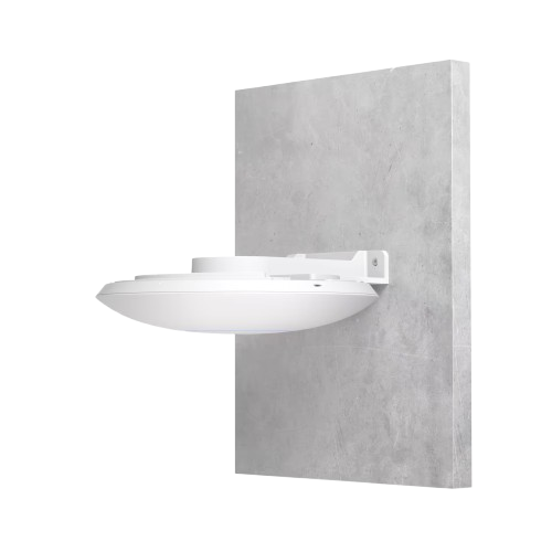 Wall-mounted view of Ubiquiti UACC-PRO-AP-AM showcasing its sleek white plastic construction