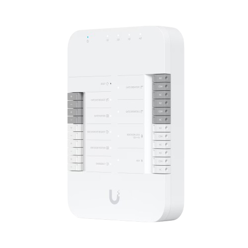 Front view of Ubiquiti UA-Hub-Gate designed for DIN rail mounting and powered via PoE++